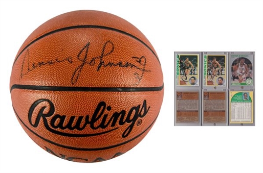 Dennis Johnson Single-Signed Basketball & 3 Autographed Trading Cards